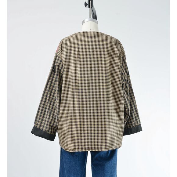 Vintage Cute Dog Lover Plaid Cotton Chore Jacket with Bone Buttons M L - Picture 6 of 8